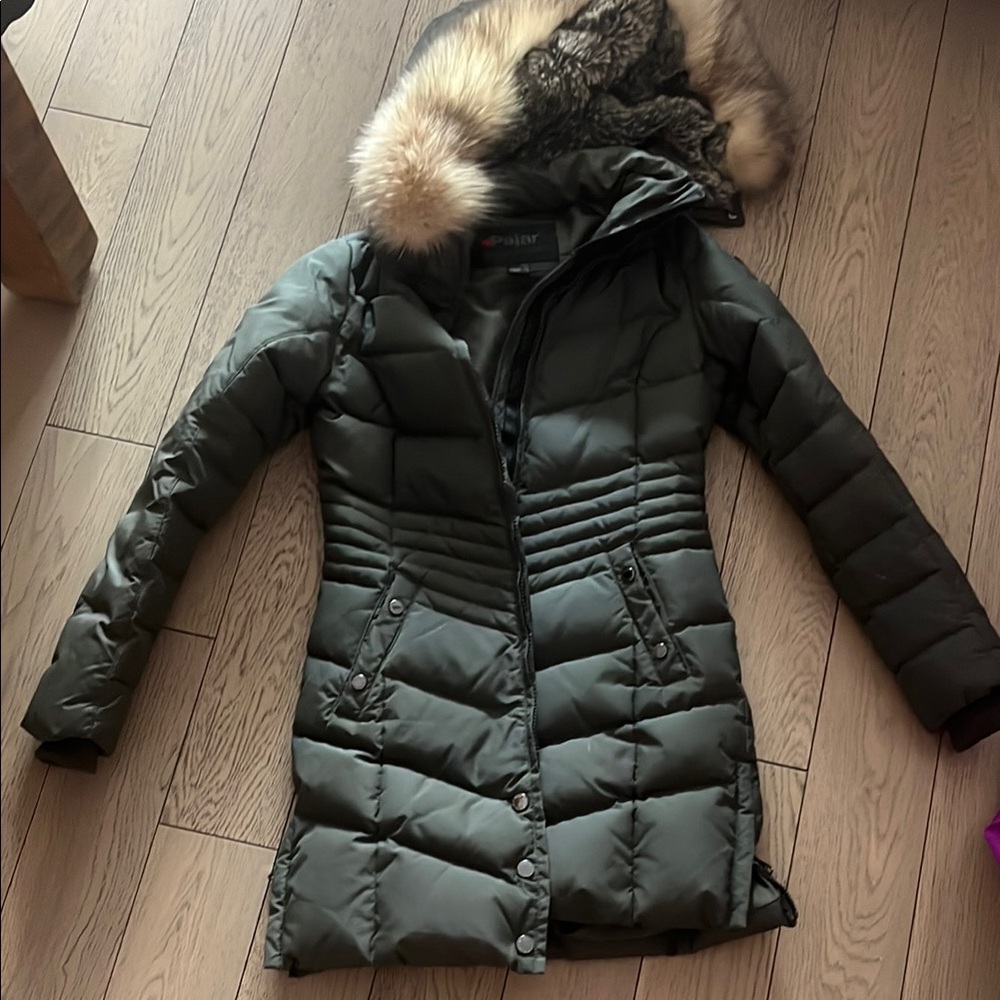 Pajar Green Puffer Coat with Fur Hood